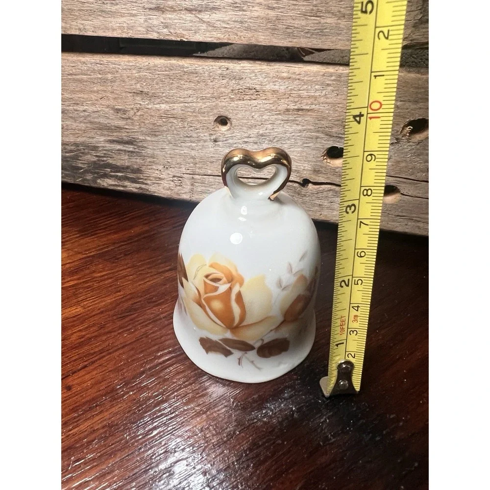 Ceramic Bell with Yellow Rose Vintage Cottage Core Gold Tone accents